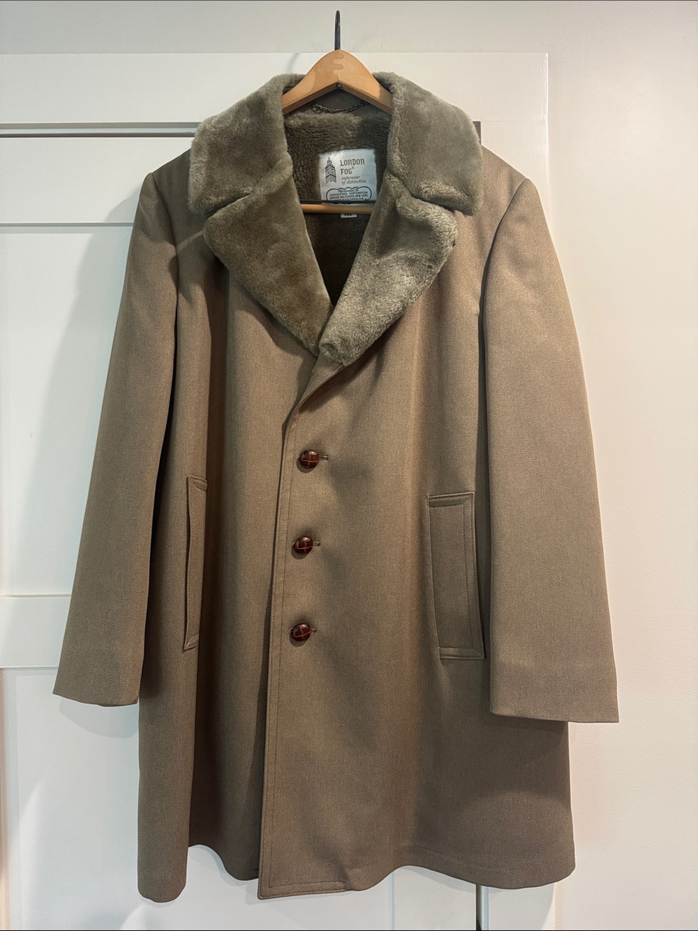 London Fog Taupe Coat with Faux Fur Collar And lining